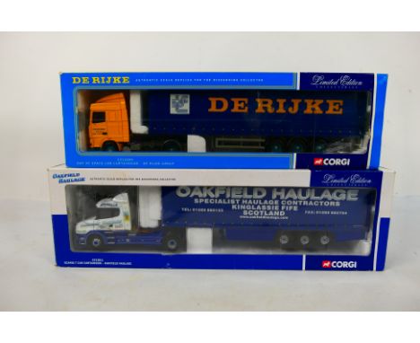 Corgi - Two boxed diecast 1:50 scale Limited Edition model trucks. Lot consists of CC12811 Scania T Cab Curtainside 'Oakenfie