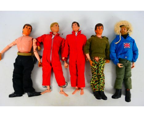 Palitoy - Action Man - Five unboxed flock haired Action Man figures. All figures are marked 'Made in England by Palitoy Under