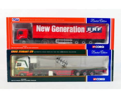 Corgi - Two boxed diecast 1:50 scale Limited Edition model trucks. Lot consists of CC13207 DAF XF Space Cab & Flatbed Trailer