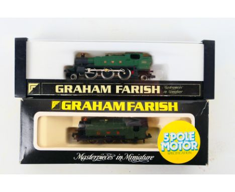 Graham Farish - Two boxed N gauge steam locomotives. Lot consists of Graham Farish 1604 Class 61xx 2-6-2 Op.No 3105 in GWR gr
