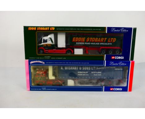 Corgi - Two boxed diecast 1:50 scale Limited Edition model trucks. Lot consists of CC13109 Volvo F88 Tautliner 'Andrew Wishar