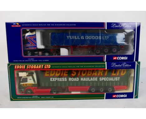 Corgi - Two boxed diecast 1:50 scale Limited Edition model trucks. Lot consists of CC12905 Scania Topline Sheeted Trailer 'Yu