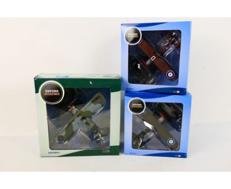 Oxford Aviation - Three boxed diecast 1:72 scale model bi-planes. Lot consists of AD001 Bristol F2B Royal Flying Corps; AD002