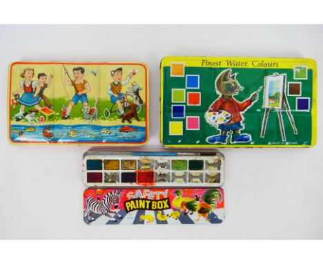 Unbranded - Vintage Paint Tins / Pallets. A selection of Three vintage 1950's / 60's era, lithographed water colour tin paint