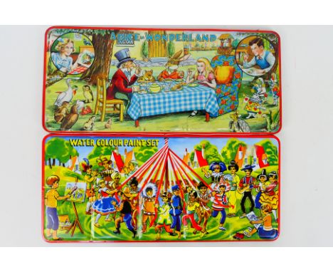 Page London - Vintage Paint Tins / Pallets. A selection of Two vintage 1950's / 60's /70's era, lithographed water colour tin