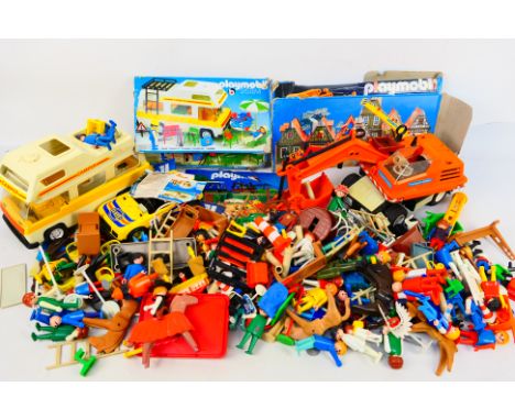 Playmobil - A large quantity of loose and unboxed Playmobil figures, vehicles and accessories. Lot includes 3472 Backhoe; 358