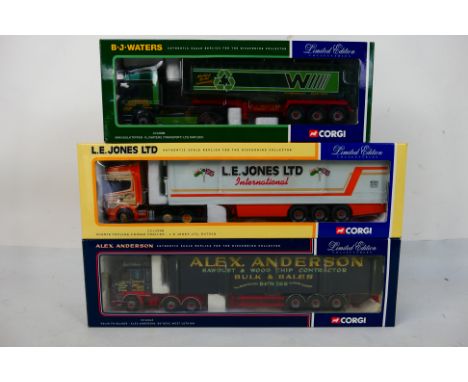 Corgi - Three boxed diecast 1:50 scale Limited Edition model trucks. Lot consists of CC12908 Scania Topline Fridge Trailer 'L