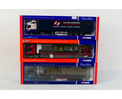 Corgi - Three boxed diecast 1:50 scale Limited Edition model trucks. Lot consists of CC12217 Scania Crane Trailer & Load 'Mar