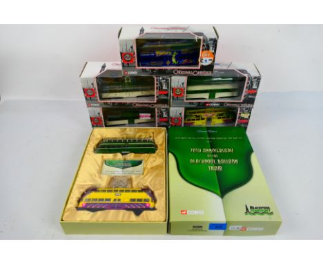 Corgi Original Omnibus - 6 x boxed Blackpool Tram models in 1:76 scale including a limited edition twin set of Balloon trams 