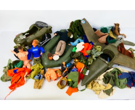 Palitoy - Cherilea - Action Man - Three play worn vintage Action Man figures with three Action Man vehicles plus a quantity o