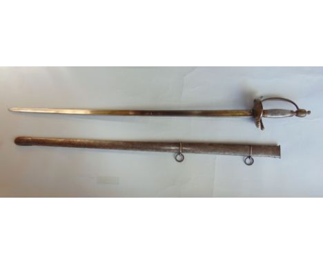 19th century calvery sword with silvered wirework grip, brass guard and steel scabbard