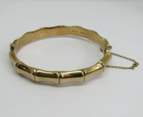 Vintage 9ct hinged bamboo bangle, 15.5g