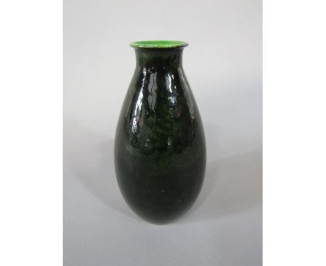 A Doulton Lambeth faience vase with dark green Titanium glazed finish and with impressed mark to base Lambeth L8829, 15.5 cm 