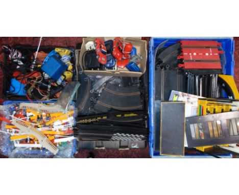 Large quantity of Scalextric equipment including 4 cars (Audi Quattro, Porsche 959 and Hornby Hobbies Ferrari and Jaguar Spor