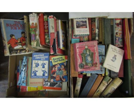 Two boxes of miscellaneous books, subjects include vintage childrens books, adventure books, etc, together with a number of m