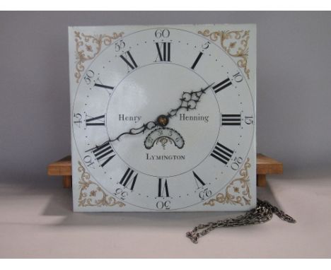 Henry Henning of Lymington longcase clock dial and movement, with subsidiary date aperture, eight day movement striking on a 