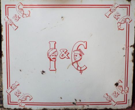 Two matching vintage enamel signs of rectangular form advertising the Indo and Chinese Trading Company, 61 x 51cm