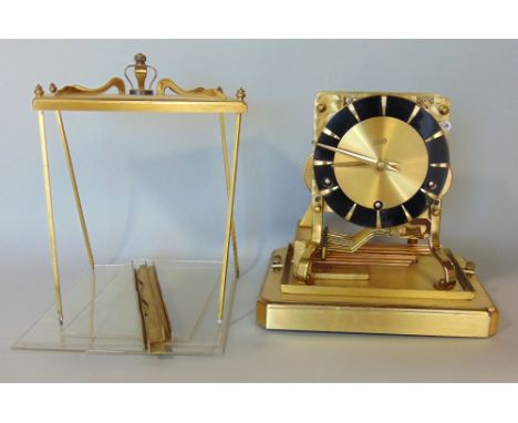 Shatz triple chime musical brass cased mantle clock, 25 cm high (AF)