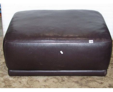 Contemporary Italian stitched leather upholstered low stool or pouffe of rectangular form 