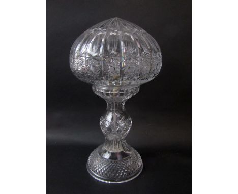 Probably by Waterford, cut glass baluster table lamp, the shade with star cut detail, 45cm high