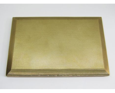 1930s 9ct engine turned cigarette case with slide action, by Padgett &amp; Braham Ltd, inscribed to interior, 12.5 x 8.5cm ap