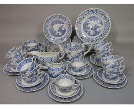 A collection of Masons Old Chelsea pattern blue and white printed wares including teapot, milk jug, sugar bowl, sauce boat an