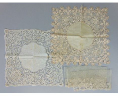 19th century bobbin lace handkerchief together with a 19th century silk handkerchief featuring the eight pointed Maltese cros