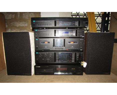 A Sansai separates stacking hifi system, comprising a fully automatic DD turntable, model P-L50, Quartz PLL Synthesizer Tuner