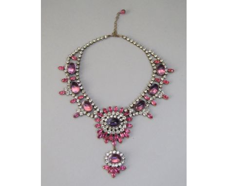 Vintage paste set costume necklace of elaborate design