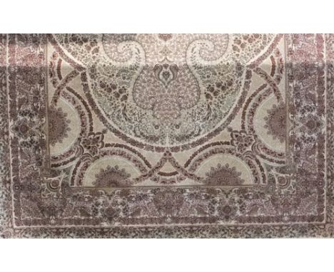 Woven Shah Qum carpet, with unique floral medallion design, cream ground, 300 x 200cm