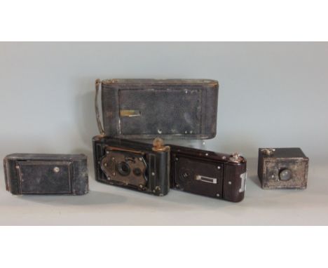 Five mixed vintage folding cameras including two Bakelite models, circa 1920's mainly British (5)