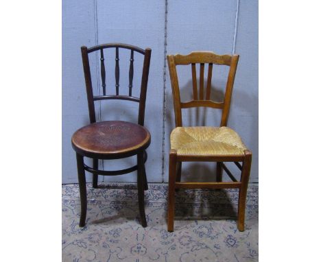 An oak barley twist gateleg table, Windsor chair (af) pair of rush seat chairs, towel rail, cabin trunk, etc