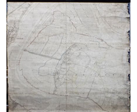 An early 20th century map of the River Severn at Arlingham and across to Newnham, mounted onto canvas for wall hanging, 160cm