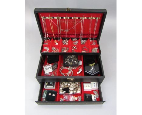 Varied collection of silver jewellery comprising numerous pendant necklaces to include an example modelled as a Cornish pasty