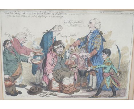 James Gillray (British 1756-1815) - Doctor Sangrado, Curing John Bull of Repletion, coloured etching on paper, published May 