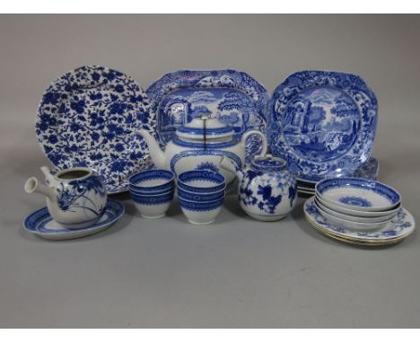 A collection of blue and white printed wares including early 19th century teawares, Copeland Spode Italian pattern wares incl