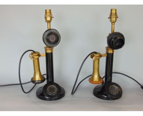 Pair of novelty table lamps formed from a pair of candlestick telephones, 39cm high (2)