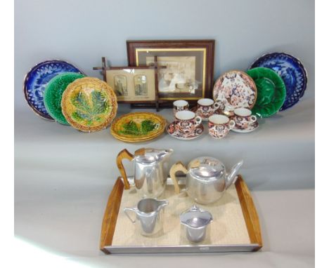 A Picquot ware five piece tea and coffee service including tray, small collection of Crown Derby cups and saucers, a quaint p