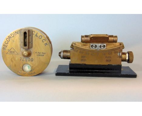 Dent watchmans recording clock pat number 544199 together with a further antique clinometer 