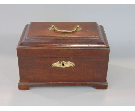 19th century mahogany sarcophagus caddy, the hinged lid enclosing a lead lined interior, 23cm wide