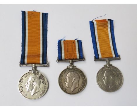 Three WWI War Medals, awarded to 321059 PTE.A.J.CHURCH NORF.R.  4188 PTE.J.LAIN NORF.R and 20365 PTE. A.E. GRIFFITHS NORF. R.