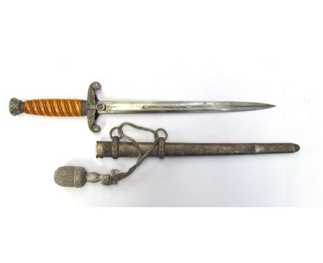 A German pattern Army officer's dagger, the orange resin grip joining to scrolled eagle and swastika crossguard, to an Alcoso