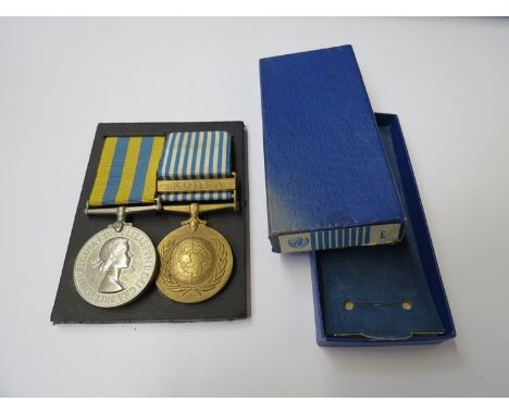 A Korea Medal and United Nations (UN) Korea medal awarded to 22463544 PTE. R. Golding R. NORFOLK together with blue issue box