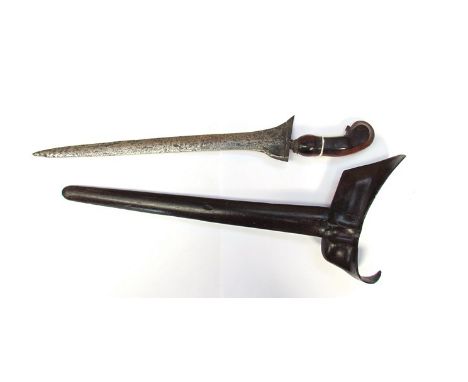 A 19th Century Indonesian Kris knife with wavy blade and scabbard 