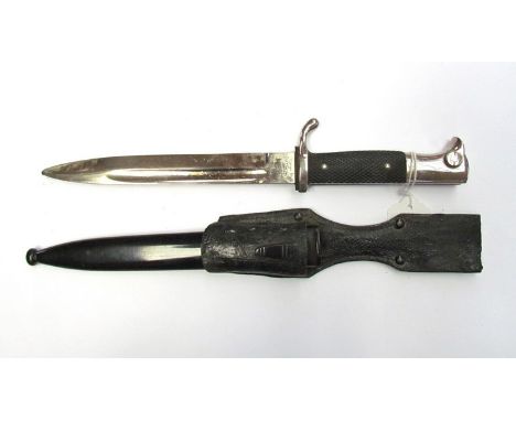 A German dress dagger, Tiger solingen blade, black painted steel scabbard, black leather frog 