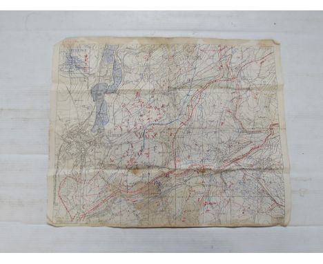 A WWI message form with map to reverse covering the Albert area (between Amiens and Arras) 