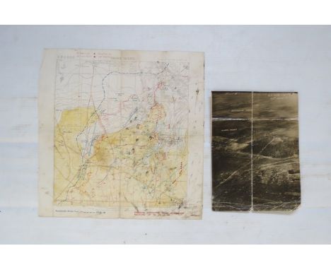 A WWI 1:20,000 map of Vaire Wood, Northern France dated 22/6/18 and 24/6/18 with hand annotated machine gun, trench mortar, h