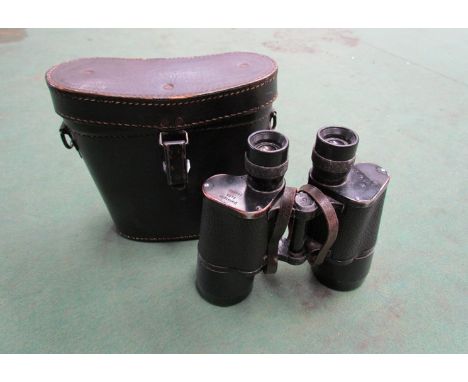 A pair of WWII German 7 x 50 army Dienstglas binoculars in a 1939 dated black leather case