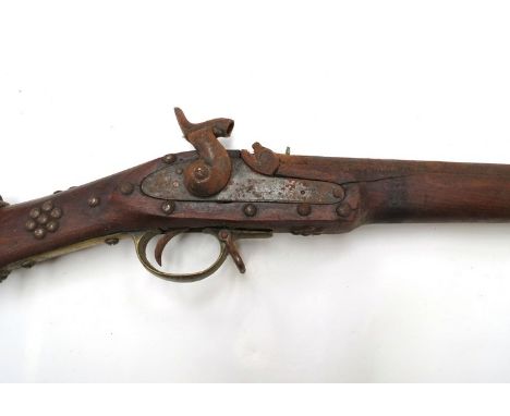 A Victorian Indian Army musket with Tower 1856 mark to percussion lock, studded stock a/f