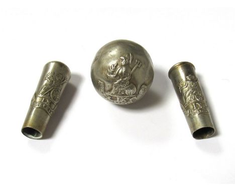 Three Norfolk Regiment swagger stick tops including globular example 